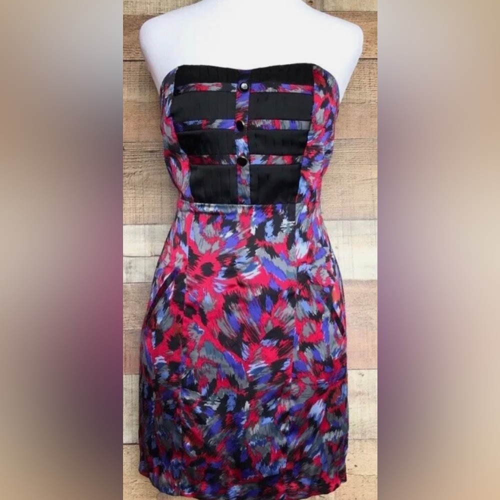 BCBG Print Strapless Mini Dress